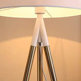 HOMCOM Lampadaire trépied style art déco 40 W max. H.144 cm piètement métal doré abat-jour polyester coton blanc