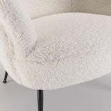 MACABANE ALBANE - Fauteuil Cosy Tissu Bouclette Blanc Pieds métal Noir