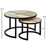 FineBuy Tables Gigogne Ensemble Deux pièces Bois Massif/Métal Table de Salon | Table d'appoint Ronde Style Industrielle | Meubles en Bois Massif Table Basse
