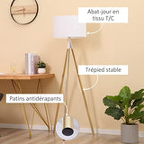 HOMCOM Lampadaire trépied style art déco 40 W max. H.144 cm piètement métal doré abat-jour polyester coton blanc