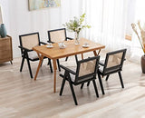Wahson Chaise à Accoudoirs en Cannage avec Rembourrage Chaise Salle à Manger en Bois en Rotin Chaise de Cuisine Vintage, Fauteuil Rétro Confortable pour Salon/Cuisine/Balcon, Noir