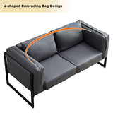 CLIPOP Fauteuil 2 places de style industriel en similicuir gris avec cadre en métal et coussins, petit canapé rembourré pour salon, salle à manger, chambre à coucher, bureau