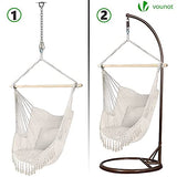 VOUNOT Chaise Suspendue en Coton Doux avec 2 Coussins Siège Suspendu Balançoire Suspendue pour Intérieur et Extérieur Hamac Portable à Franges Beige