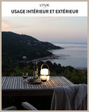 LUUK LIFESTYLE Lampe de table LED design rechargeable sans fil avec poignée, lampe de jardin portable, luminosité réglable trois positions, étanche IP44, autonomie jusqu'à 72 heures, anse bois