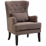 HOMCOM Fauteuil Chesterfield Vintage Grand Confort Dossier Assise capitonné avec Boutons Coussin Inclus Lin Taupe