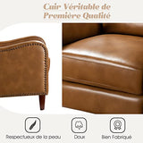FABRICATION HAUS Fauteuil Relax en Cuir Véritable Fauteuil Inclinable Rembourré Chaise Simple Moderne avec Dossier & Repose-Pieds Réglables pour Salon, Camel