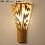 QJUZO E27 Lampe Murale Bambou Osier Rotin Ventilateur Abat-Jour Applique Murale Moderne Classique Luminaire Murale Chambre Décoration pour Intérieur Salon Couloir (Pas D'ampoule)