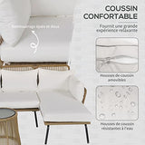 Outsunny Salon de Jardin d'angle 4 pers. Style Colonial Table Basse Coussins Grand Confort Inclus résine tressée Beige