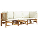 lvssiao Salon de jardin 3 pièces avec coussins blanc crème en bambou solide pour un usage quotidien