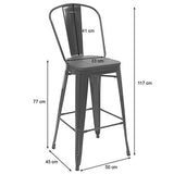 2X Tabouret de Bar HWC-A73 avec siège en Bois, Chaise comptoir avec Dossier, métal, Design Industriel ~ Gris
