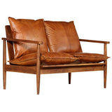 vidaXL Canapé à 2 Places Cuir Véritable avec Bois Acacia Marron Sofa de Salon