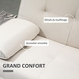 HOMCOM Canapé Convertible 3 Places Design scandinave Inclinaison Dossier réglable 3 Niveaux Dossier Centrale Rabattable 2 Porte-Verres Bois Massif Lin Beige