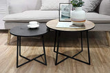 LIFA LIVING Table Basse Ronde Bois et métal Noir, Lot de 2 Tables gigognes scandinaves Hauteur 50 cm et 40 cm, Table d'appoint Industrielle pour Salon