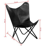vidaXL Chaise Papillon Cuir Véritable Noir Fauteuil Salon Chambre Maison
