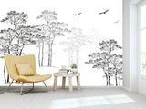 MUNXIN WALLPAPER Papier Peint Panoramique Paysage D'Arbre Croquis Noir Et Blanc Poster Tapisserie Mural Personnalisé 3D Pour Salon Chambre Décoration Murale