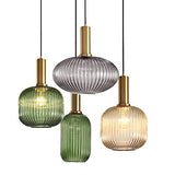 HJXDtech - Suspension Luminaire Industrielle Vintage en Verre Nervuré,Plafonnier avec fini en laiton poli Lustre,Suspension Lampe de Salle à Manger Cuisine Salon Chambre (Vert, 30CM)