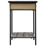 Atmosphera - Table de Chevet 1 Tiroir en Métal Noir et Cannage H 60 cm