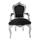 Fauteuil Baroque Luxury en bois feuille argent velours noir