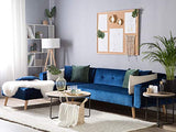 Canapé d'Angle Côté Droit Convertible pour 4 Personnes en Velours Bleu et Pieds en Bois pour Salon Scandinave Beliani