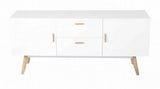 ACTUAL DIFFUSION Buffet Blanc 2 Portes 2 Tiroirs 4 Pieds Chêne Vintage, 40x160x70 cm