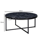 FineBuy Table Basse de Salon Effet Marbré 80x36x80 cm MDF et Metal | Grande Table de Canapé Ronde Noir | Design Table d'appoint Moderne