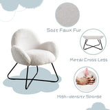 Wahson Chaise Salle à Manger Chaise de Loisirs avec Pieds en Métal Croisés, Fauteuil en Fausse Fourrure pour Salon/Chambre (Blanc)