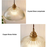 HJXDtech Luminaire Suspension Dôme en Verre Transparent Vintage Industrielle avec Base E27 en Laiton Cuivre Lustre Loft Lampe suspendue au plafond (25cm)