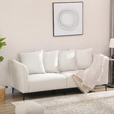 HOMCOM Canapé 3 Places de Style Moderne avec 4 Coussins, Base en Acier Noir, revêtement en Tissu Effet Lin de Couleur crème