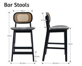 Wahson Tabouret de Bar Rotin Lot de 2, Chaise de Bar en Bois et Cannage Tabouret Bois avec Coussin Imperméable, Chaise Haute Bar Rétro pour Cuisine et Bar, Noir