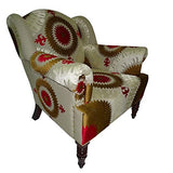 Nomadde Ethnique - Fauteuil Velours clouté Rouge ARI - Finition : Voir Photo Bois Massif de Manguier & Textile brodé