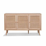 Buffet de Rangement en cannage 120x39x70cm - Bohème - 2 Niveaux. 3 Portes. Pieds scandinaves