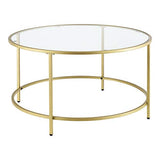 Table Basse Ronde pour Salon Petite Table Stylée Plateau en Verre Pieds en Acier 84 x 45,5 cm Doré
