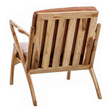 Tousmesmeubles Fauteuil Teck et Coussins Cuir Cognac - Essaouira n°1 - L 65 x l 75 x H 78 - Neuf