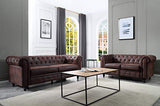 Canapé 3 Places,Chesterfield, Marron, 202cm x 82cm x 72cm