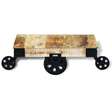 vidaXL Table Basse avec Roues de Salon Bois de manguier Brut Meuble de Rangement