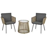 Ensemble Salon de Jardin 3 pièces Style Colonial 2 fauteuils avec Coussins Gris + Table Basse résine Filaire Beige Acier époxy Noir