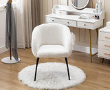 Wahson Fauteuil à Manger Chaise de Salle à Manger Chaise de Loisirs Chaise en Velours pour Chambre à Coucher/Coiffeur (Blanc-Fausse Fourrure)