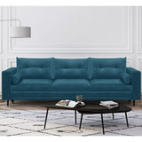 HOMIFAB Canapé 3 Places Convertibles en Velours Bleu Canard - Collection Viktor