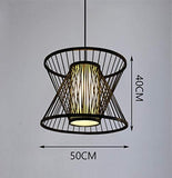 HIL Bambou Art Rotin Cage Lustre En Bambou, Jardin Moderne Créatif Restaurant Salle De Thé Couloir Allée Lampe De Bambou Bambou Plafond Lumière Café,50 * 40CM