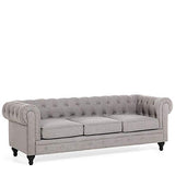 Beliani - Ensemble Canapé et Fauteuil - Chesterfield - 3 Places, en Tissu et Bois de Chêne, Gris Clair