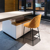 Meubletmoi Lot de 2 chaises/tabourets de Bar en Velours Jaune avec piètement en métal Noir et Repose-Pieds - Moderne Chic - FARA