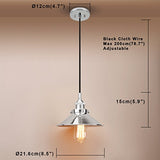 Pathson 21.6cm Abat-Jour en Fer Suspension Luminaire Vintage Industrielle E27 Eclairage Rétro Plafond Lampe Plafonnier Pendant Lampe pour Café,Cuisine,Salle à Manger(Ampoule Non Inclus) Chrome
