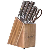 Emojoy Couteau de Cuisines, Set Couteaux Acier Inoxydable Allemand 7 Pieces, Bloc de Couteaux avec Couteau de Chef, Bloc en Bois, Lot de Couteaux Cuisine Professionnelle