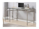 Vente-unique - Bureau avec 2 étagères - Verre trempé et Acier - Argent - TIZIO