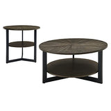 PADMA HOUSE Table basse ronde en bois massif, de salon, canapé, structure métal, à 2 étages, (vintage noir), ⌀85*45,5 cm, (1336)