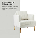 HULALA Home Fauteuil d'appoint en Velours Fauteuil Club Moderne en Velours avec Coussin Amovible et Pieds en Métal Doré Canapé capitonné en Velours pour la Réception des Clients Blanc