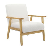 Mingone Fauteuil de Salon en Bois Design Moderne Fauteuil en Laine Fauteuil avec Accoudoirs Chaise D'appoint Relax Chaise de Canapé pour Salon Chambre Vérandas, Blanc