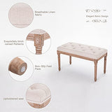 XRHOM Banc Banquette Rembourrée en Tissu Bois Massif Banc Capitonné de Salon Banquette de Salle de Séjour Meuble de Couloir Piano Maison Intérieur Lin 80x40x46cm, Beige