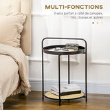 HOMCOM Table d'appoint Ronde Bout de canapé avec Plateaux Amovibles en métal et Effet cannage avec poignée - dim. 43,5L x 42,5l x 60H cm