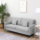 HOMCOM Canapé 3 Places Grand Confort - Rembourrage épais en Mousse Haute densité 25D - 2 Coussins - Piètement en métal Noir Tissu Aspect Lin Gris Clair